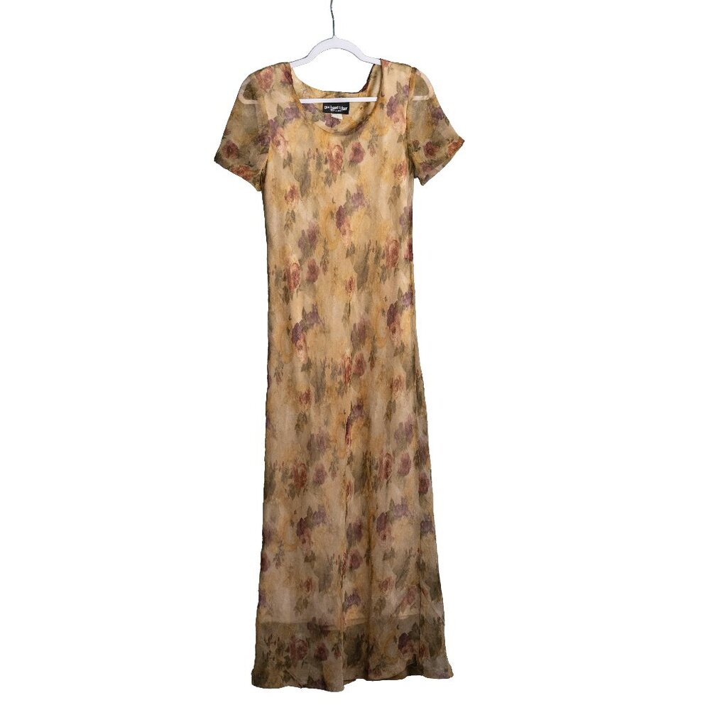 Vintage 90s Michael Blair Floral Textured Chiffon Maxi Dress - Size 6